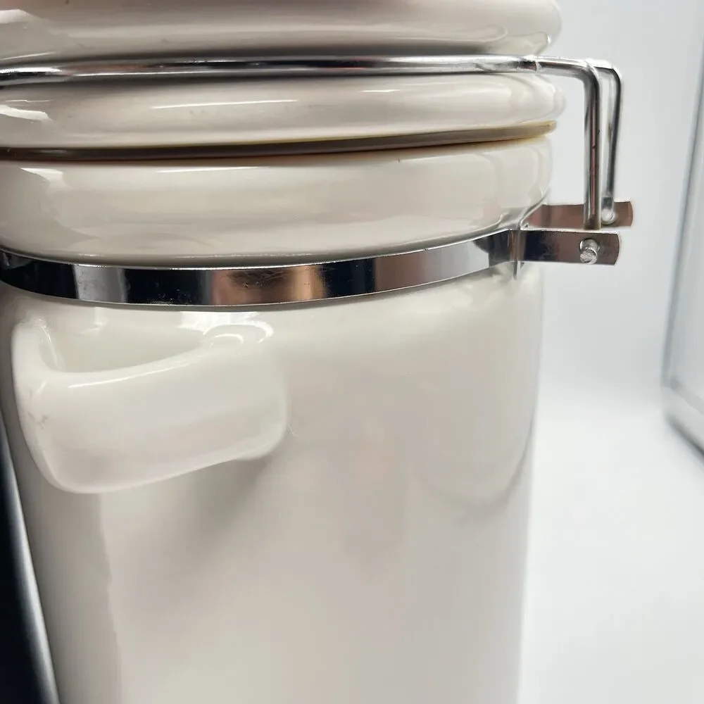 Barnie's Coffee & Tea Co. White Black Ceramic Canister Jar Set Of 2 - No Spoons
